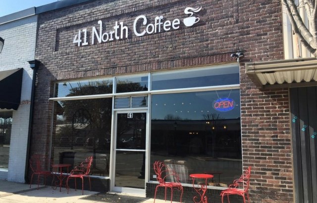 Storefront of 41 North Coffee in downtown Wendell