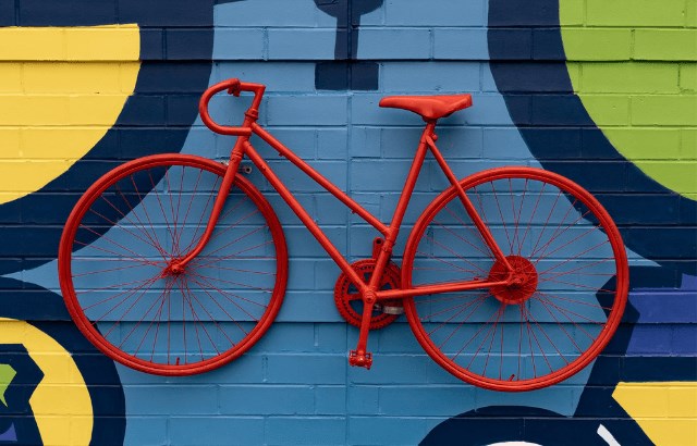 Cool red bicycle mural near Wendell Falls