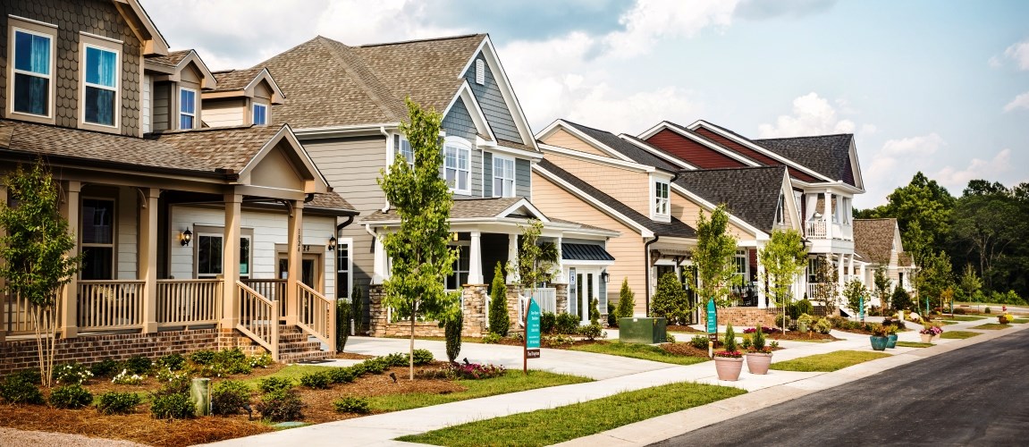 Homes, streetscape, in Wendell Falls