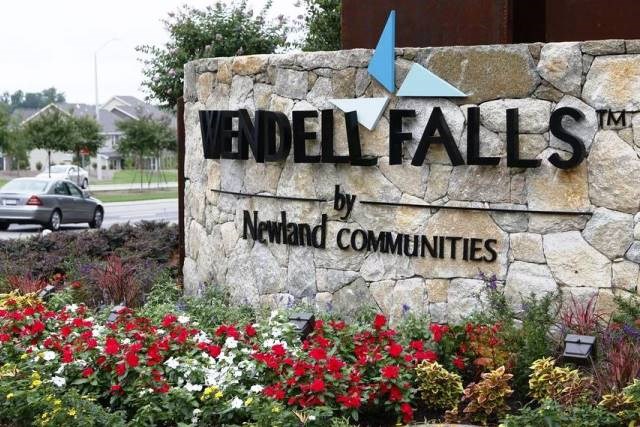 Wendell Falls stone entrance sign