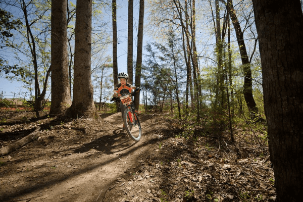 Biking along a trail