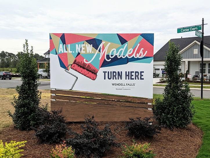 Model Homes monument sign in Wendell Falls.