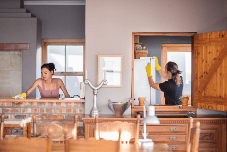 Women deep cleaning new home