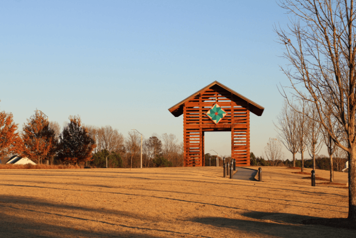 Wendell Falls Tobacco Barn on a fall evening